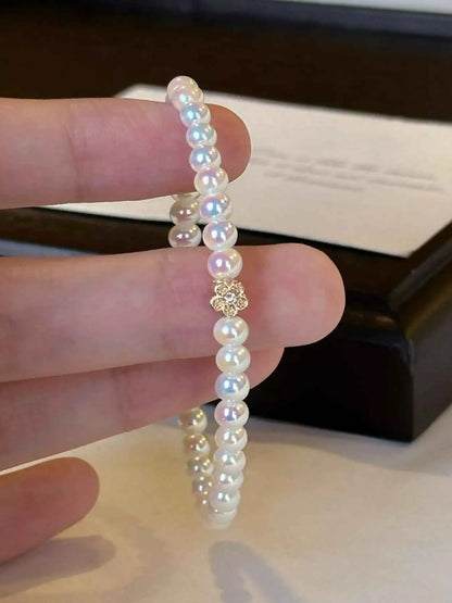Pearl Bracelet with Floral Accent