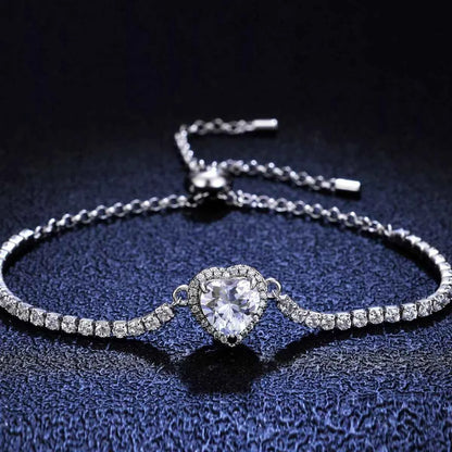 2 Carat 925 Sterling Silver Moissanite Chain Heart Bracelet