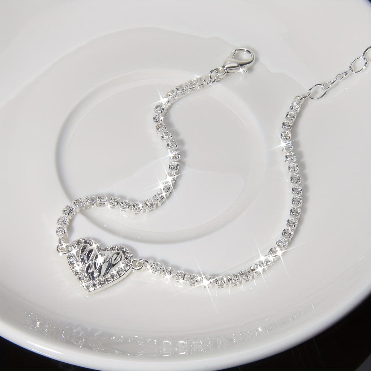 Pleated Rhinestone Heart Bracelet