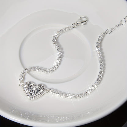 Pleated Rhinestone Heart Bracelet