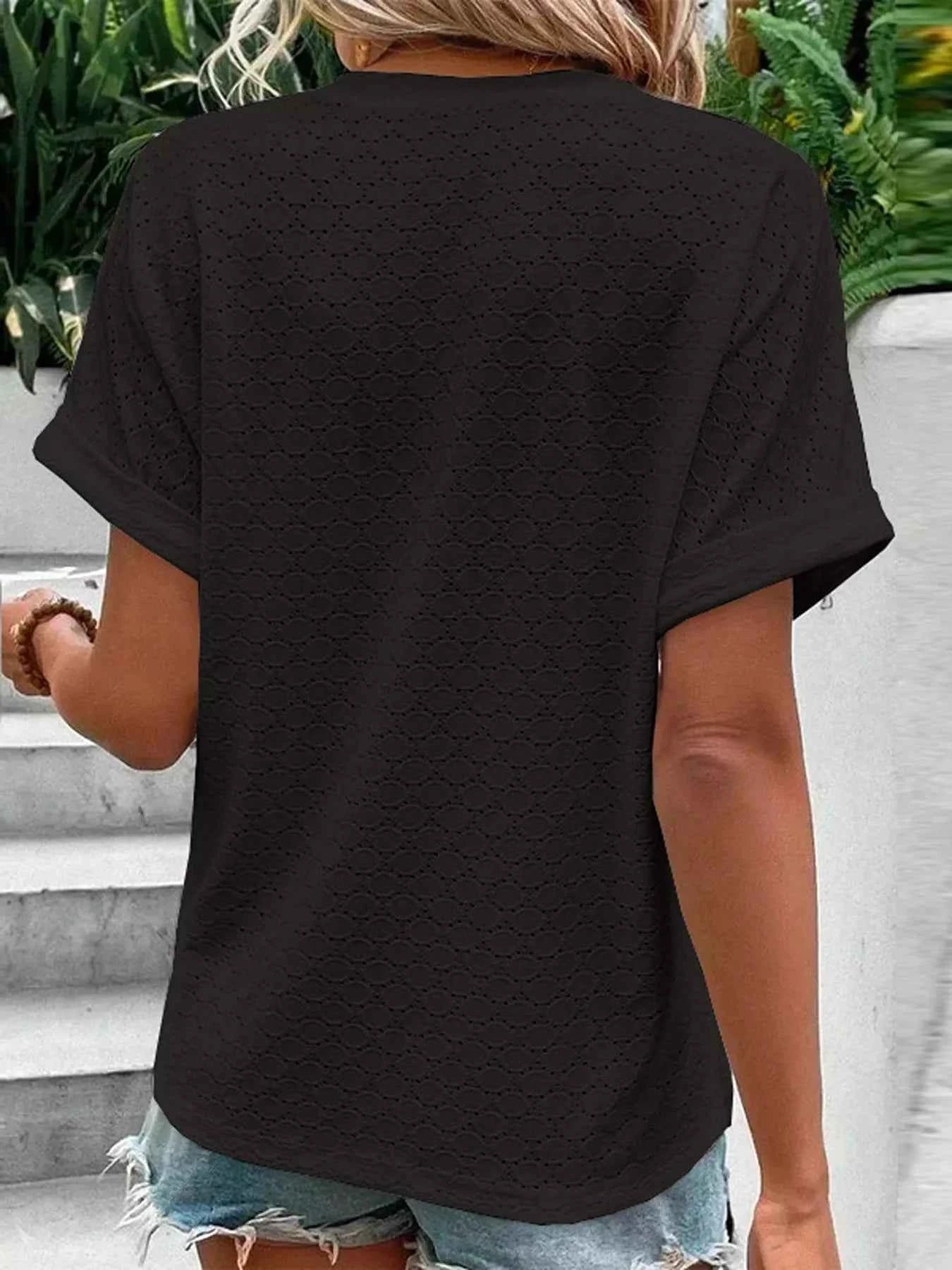 Notched Short Sleeve Top