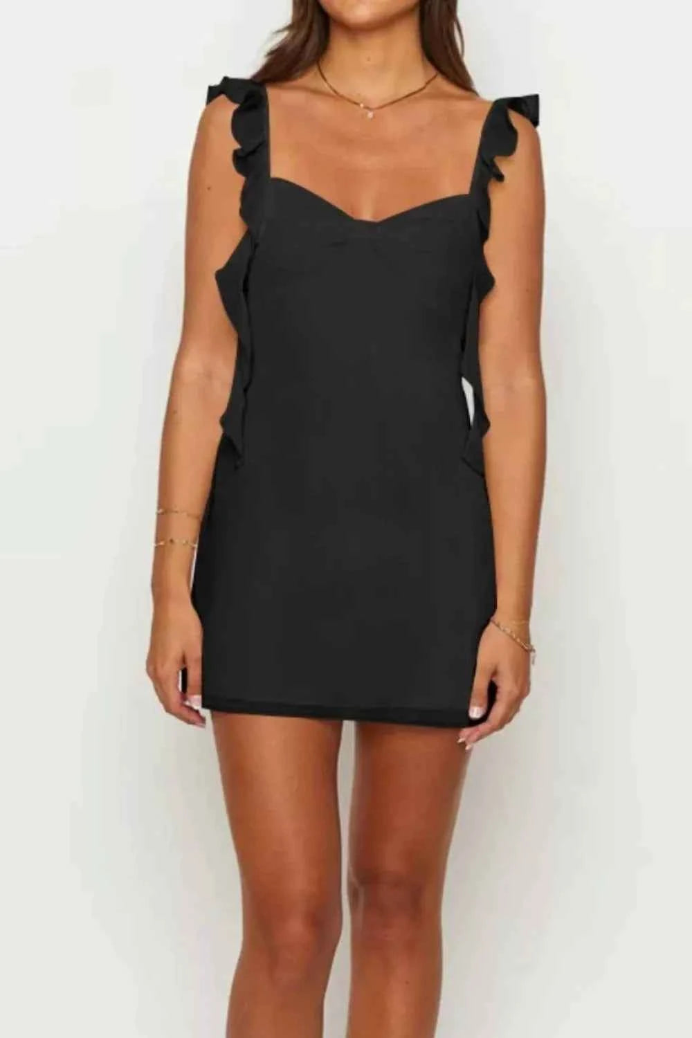 Ruffle Strap Sweetheart Neck Mini Dress