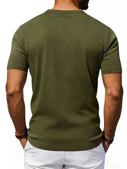 Men's Full Size Casual Henley T-Shirt with Pocket Plus Size