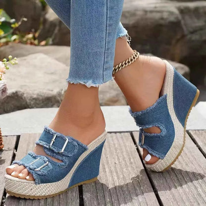 Buckle Open Toe Wedge Sandals