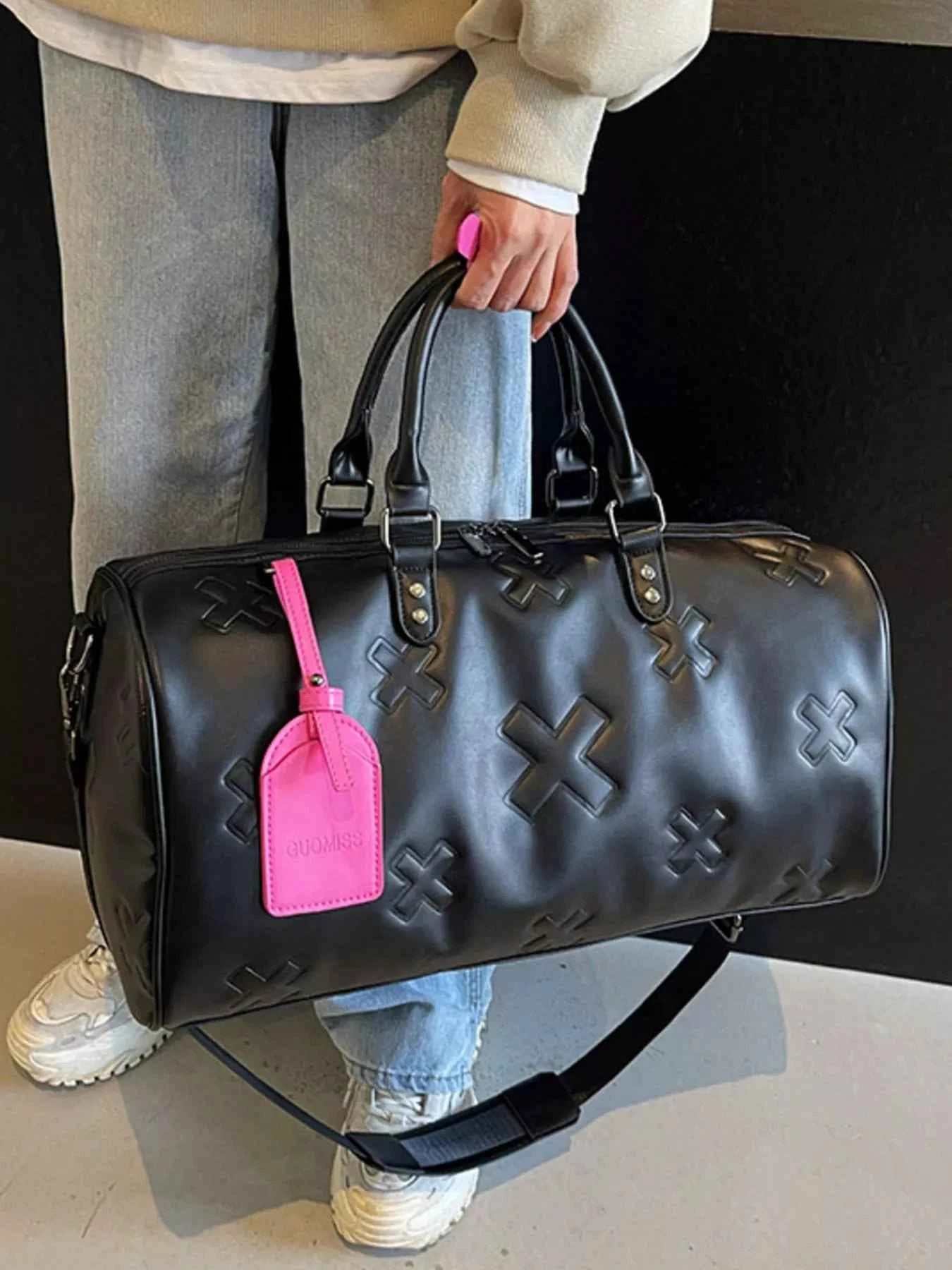 Embossed Cross Pattern Travel Duffel Bag