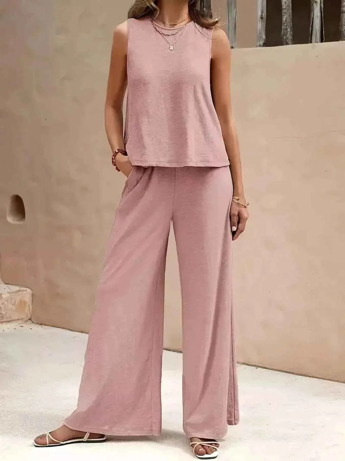 Sleeveless Top and Wide Leg Pants Set