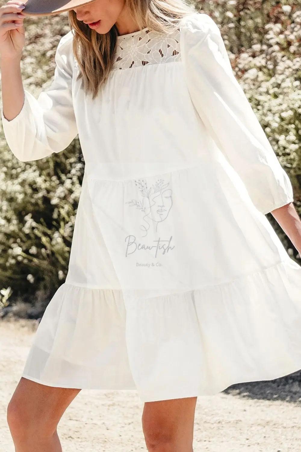 3/4 Sleeve Tiered Mini Dress