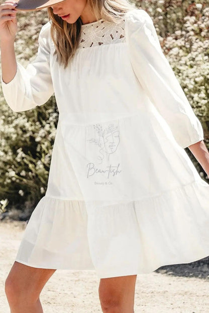 3/4 Sleeve Tiered Mini Dress
