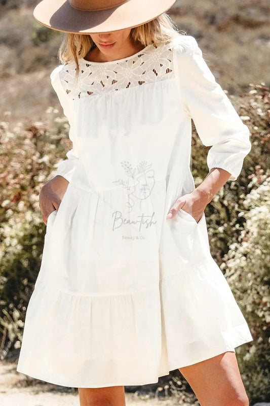 3/4 Sleeve Tiered Mini Dress