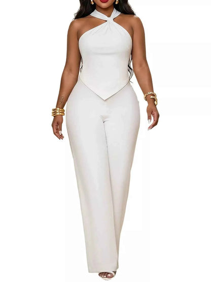 Backless Twist Top and Wide-Leg Pants Set