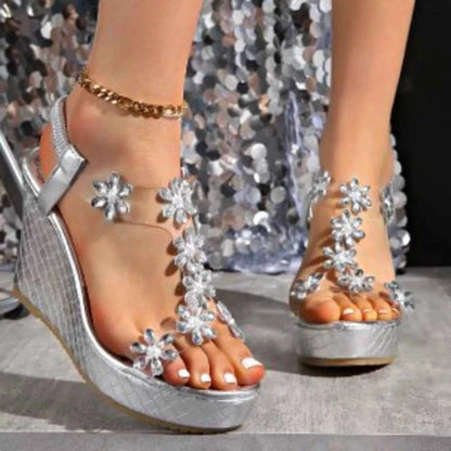Flower Open Toe Wedge Sandals