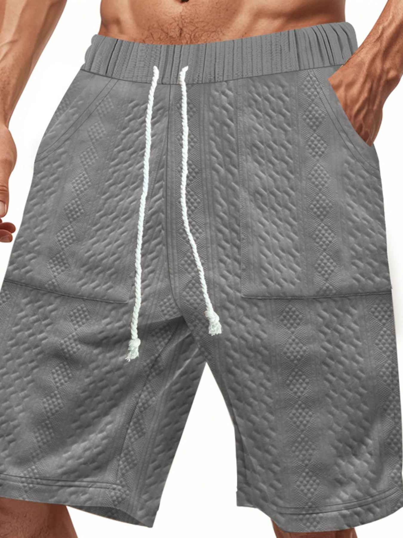 Men's Full Size Texture Drawstring Shorts Plus Size