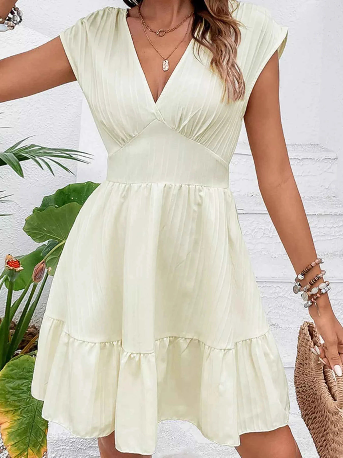 Tiered Cap Sleeve Mini Dress