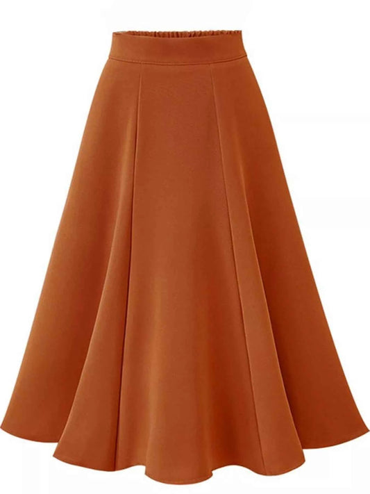 A-Line Midi Skirt with Elastic Waistband