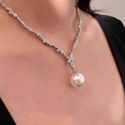 Zircon Pearl Pendant Necklace
