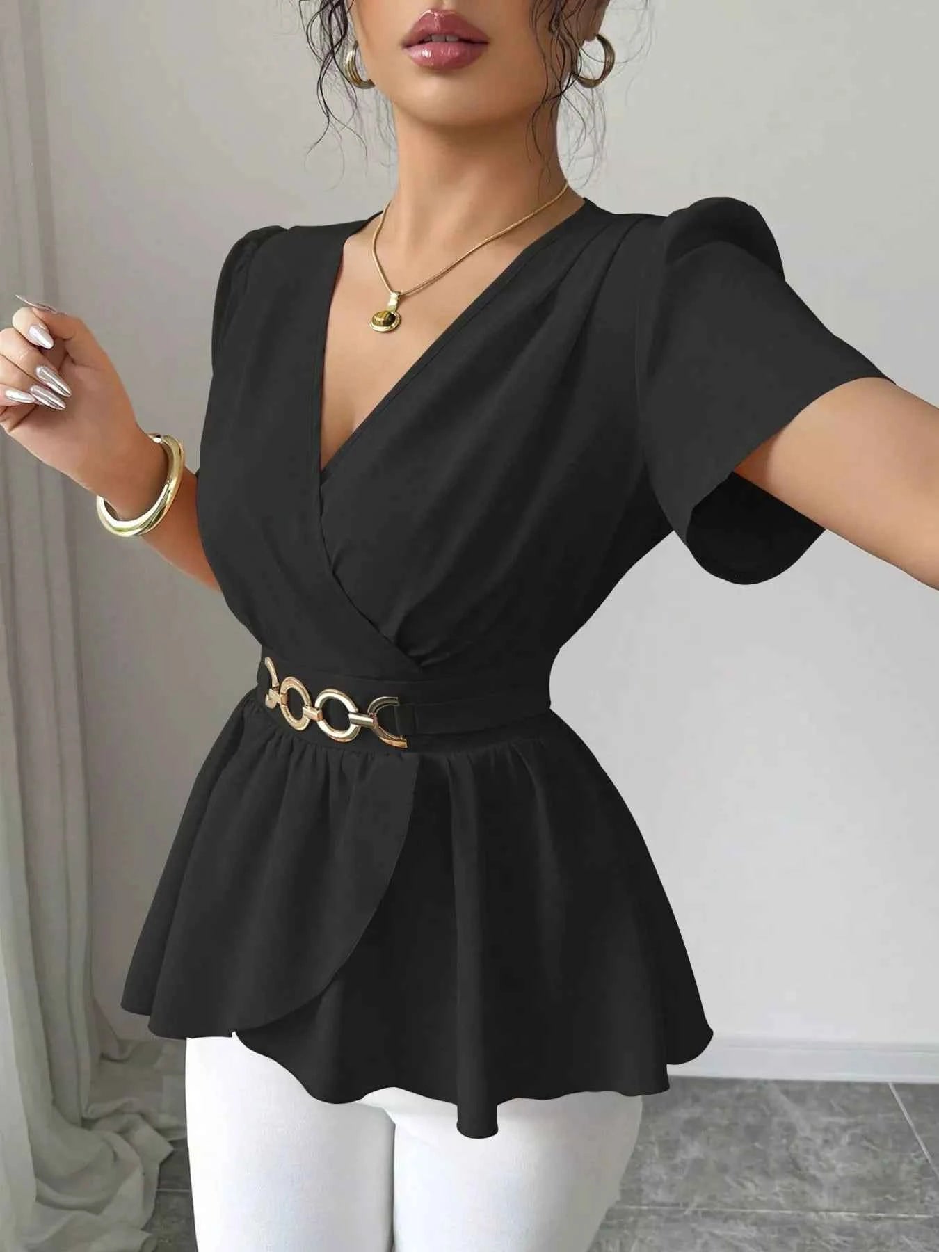 Surplice Short Sleeve Blouse