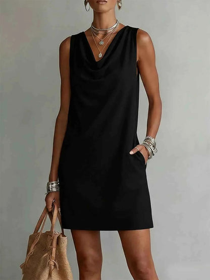 Full Size Sleeveless Cowl Neck Mini Dress Plus Size