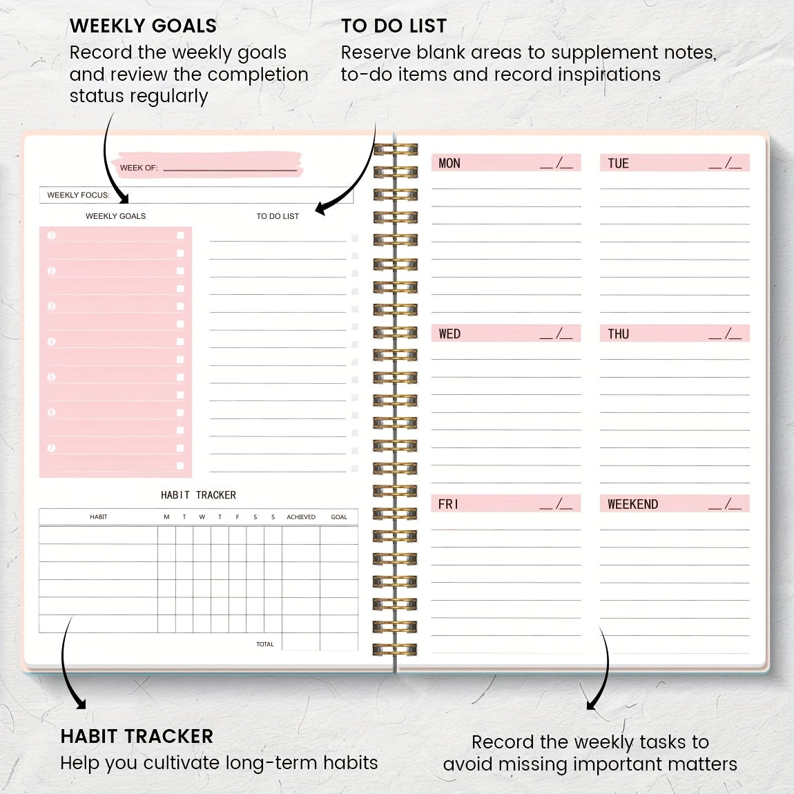 Trees Spiral A5 Undated Daily & Weekly Planner – 52 Sheets