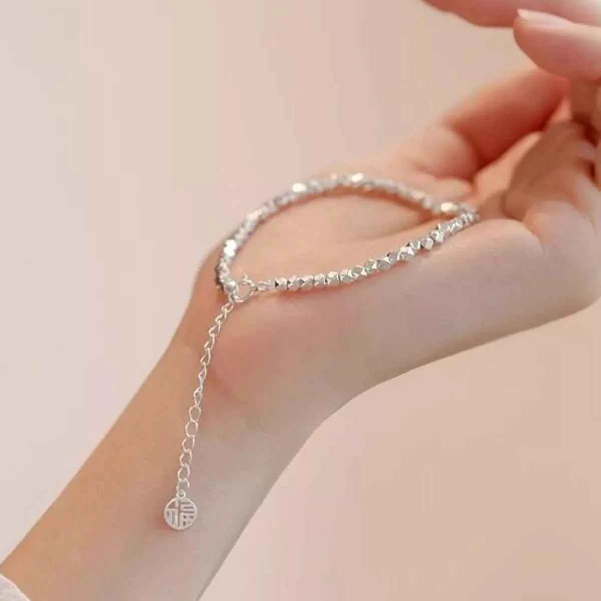 925 Sterling Silver Geometric Chain Adjustable Bracelet