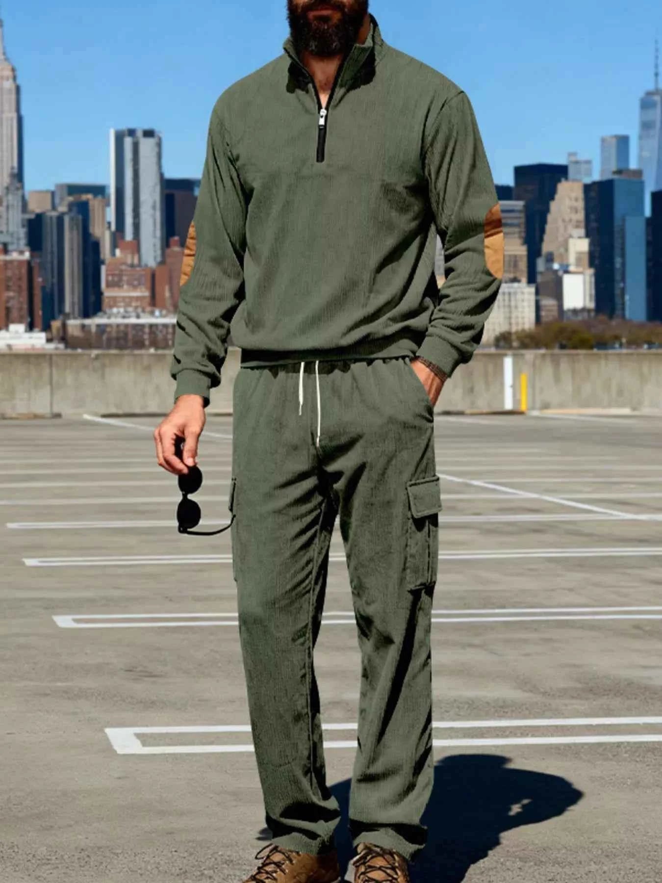 Men's Full Size Casual Long Sleeve Top & Pants Set Plus Size