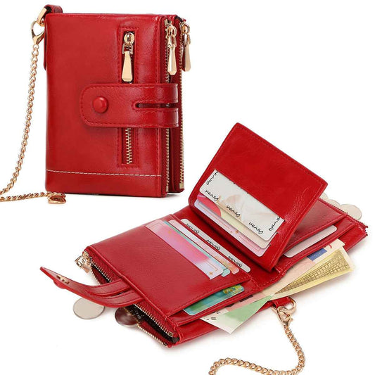 Fashion Multifunctional Chain Wallet Solid Color Bifold Zipper Wallet with Card Slots