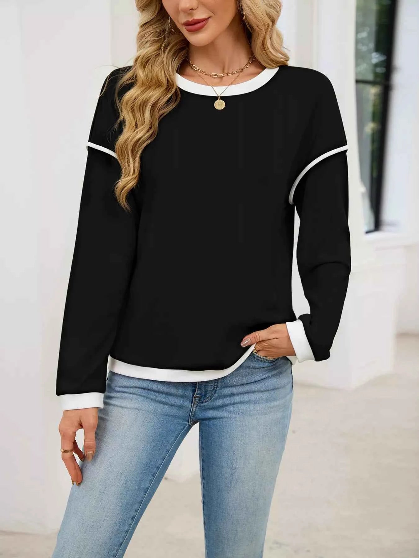 Contrast Trim Long Sleeve Sweatshirt