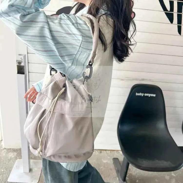 Drawstring Nylon Bucket Bag