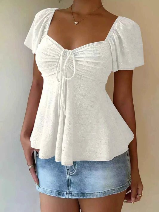 Sweetheart Neck Flutter Sleeve Top
