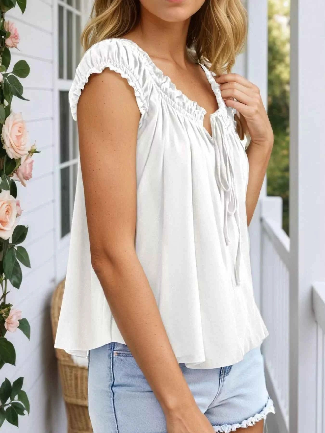 Tie Front Solid Color Blouse