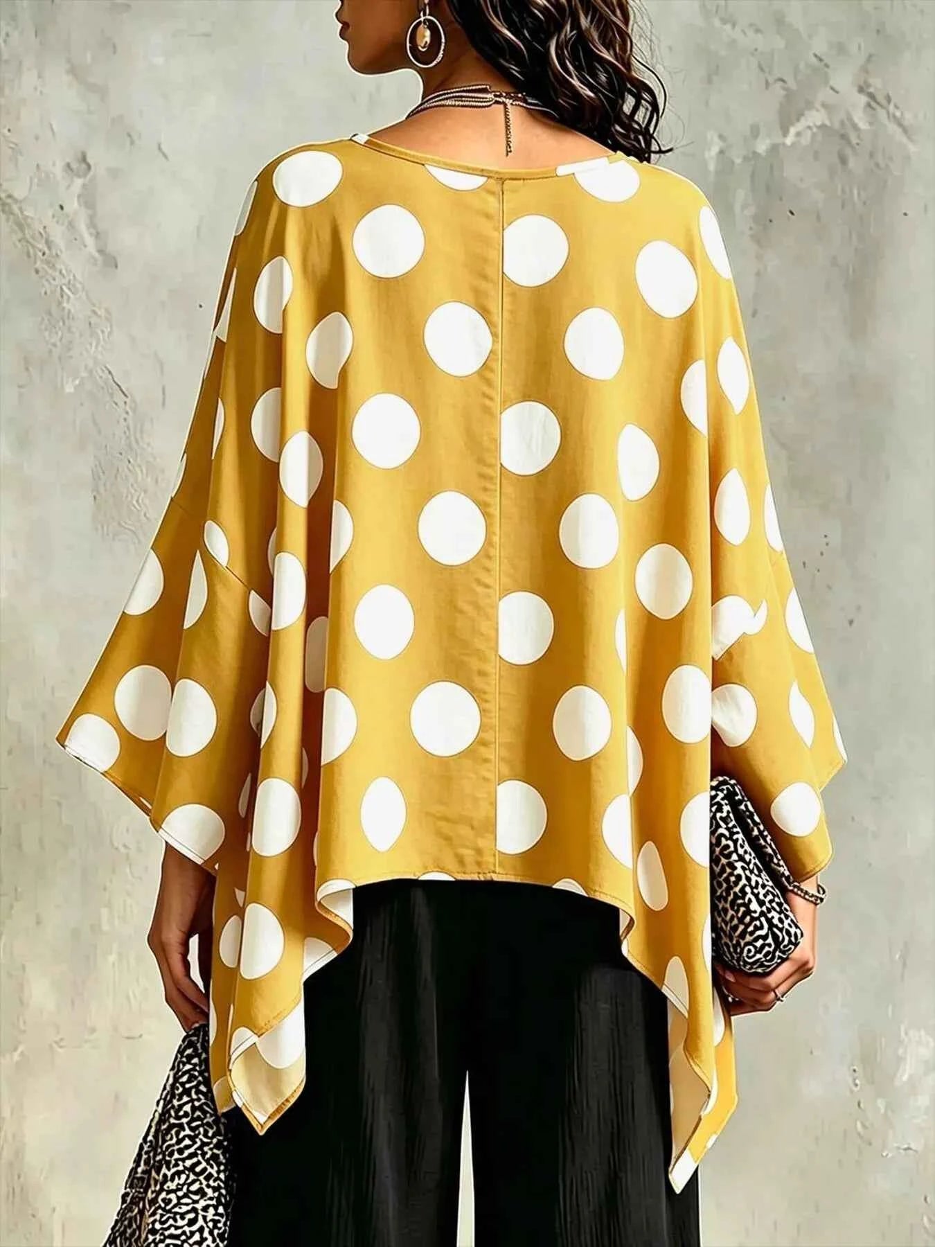 Polka Dot Asymmetrical Hem Blouse
