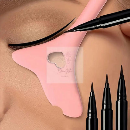 4 Eyeliner Makeup Tool Set, 3 Long-Lasting Ultra-Fine Eyeliner Pens + 1 Four-In-One Makeup Template