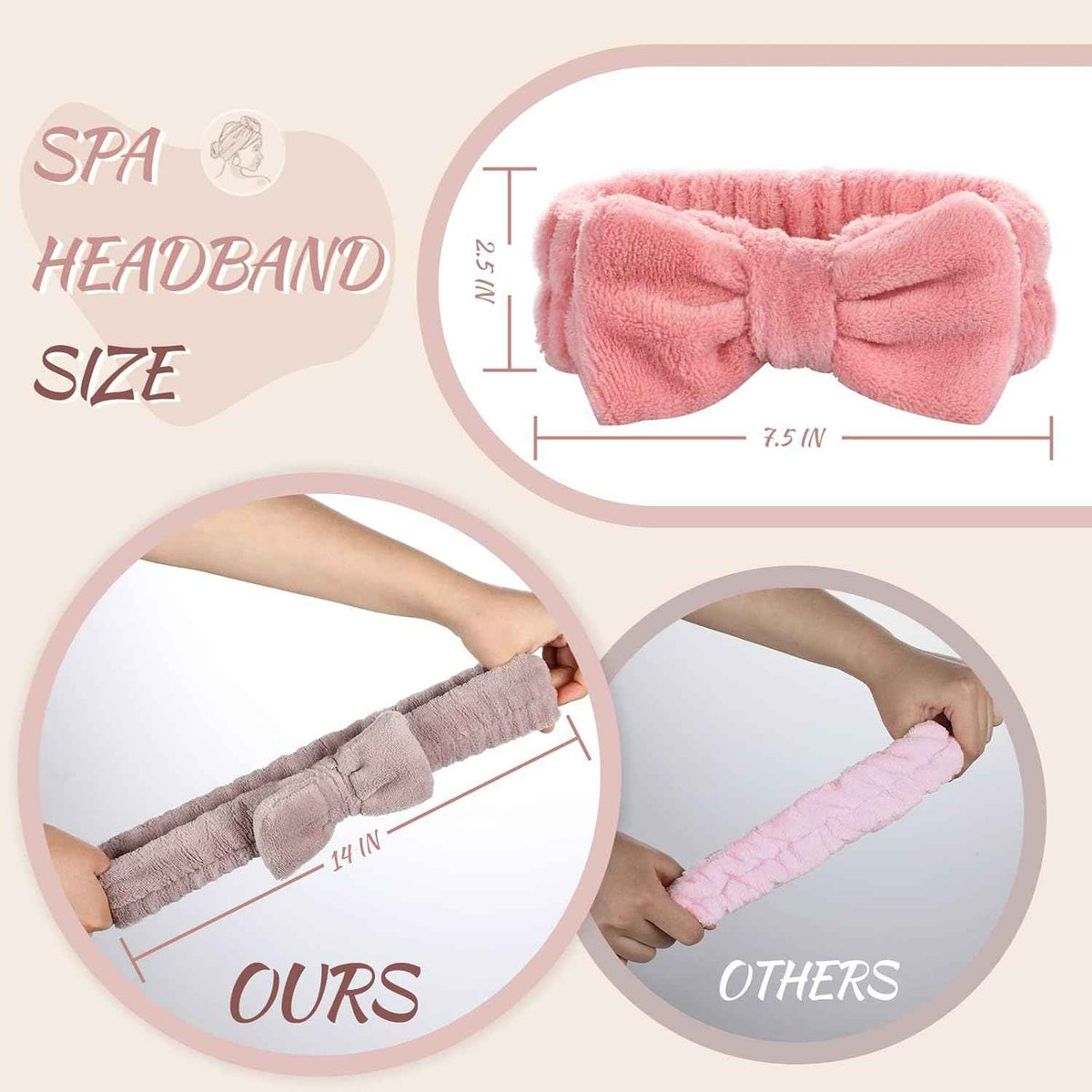 4-Piece Bow Spa Headband Set – White, Brown, Rose Pink & Light Pink
