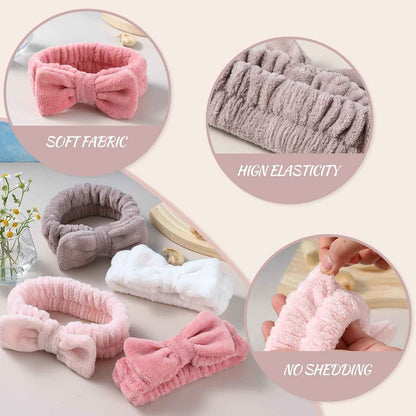 4-Piece Bow Spa Headband Set – White, Brown, Rose Pink & Light Pink