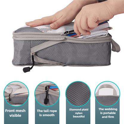 4 - piece Set Beige Compression Travel Storage Bags Set, Mesh Travel Organizers