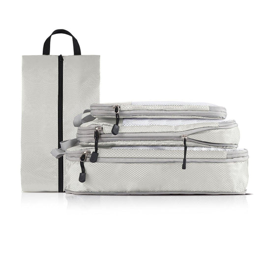 4 - piece Set Beige Compression Travel Storage Bags Set, Mesh Travel Organizers