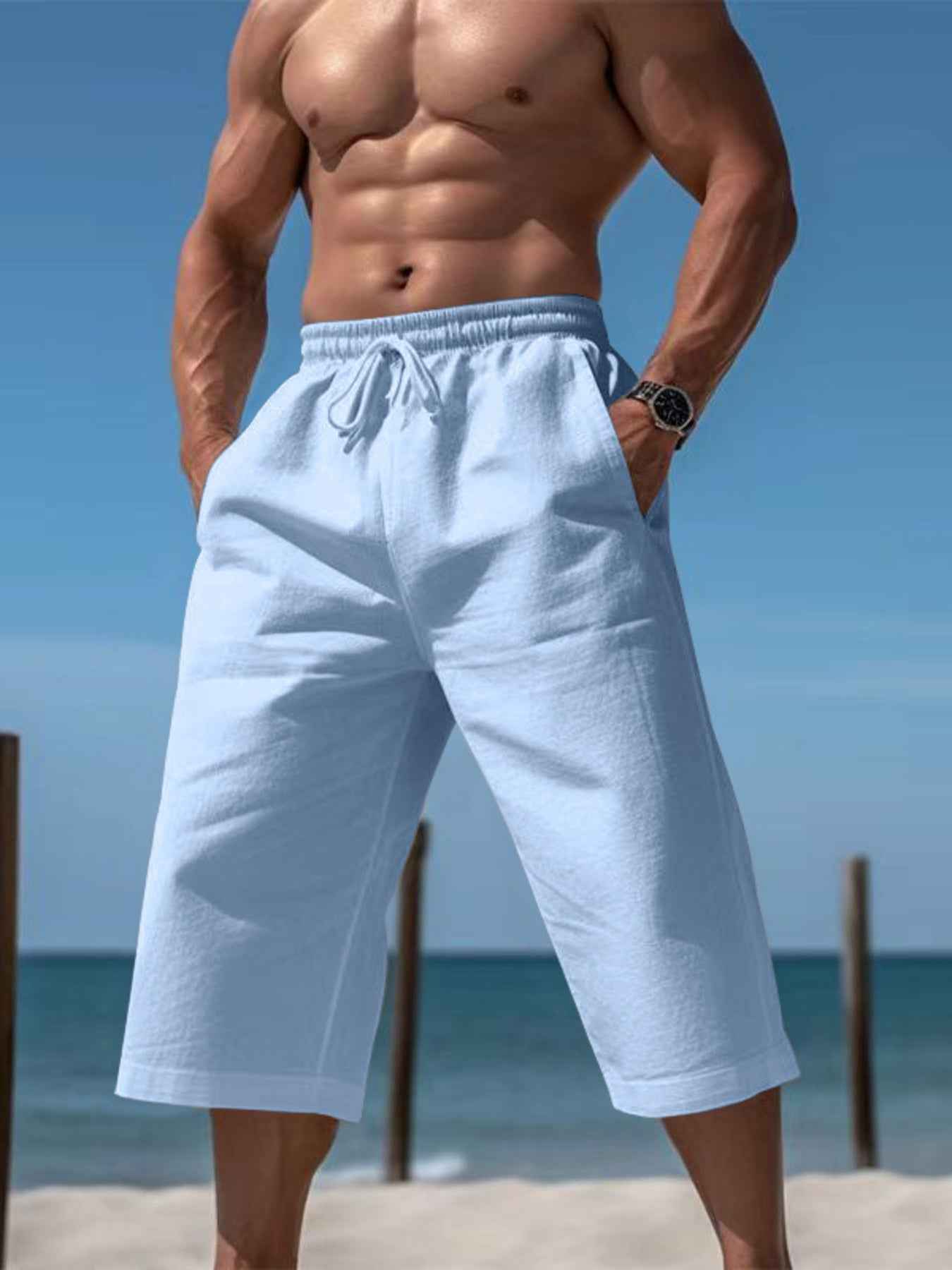Men's Full Size Casual Drawstring Cropped Pants Plus Size
