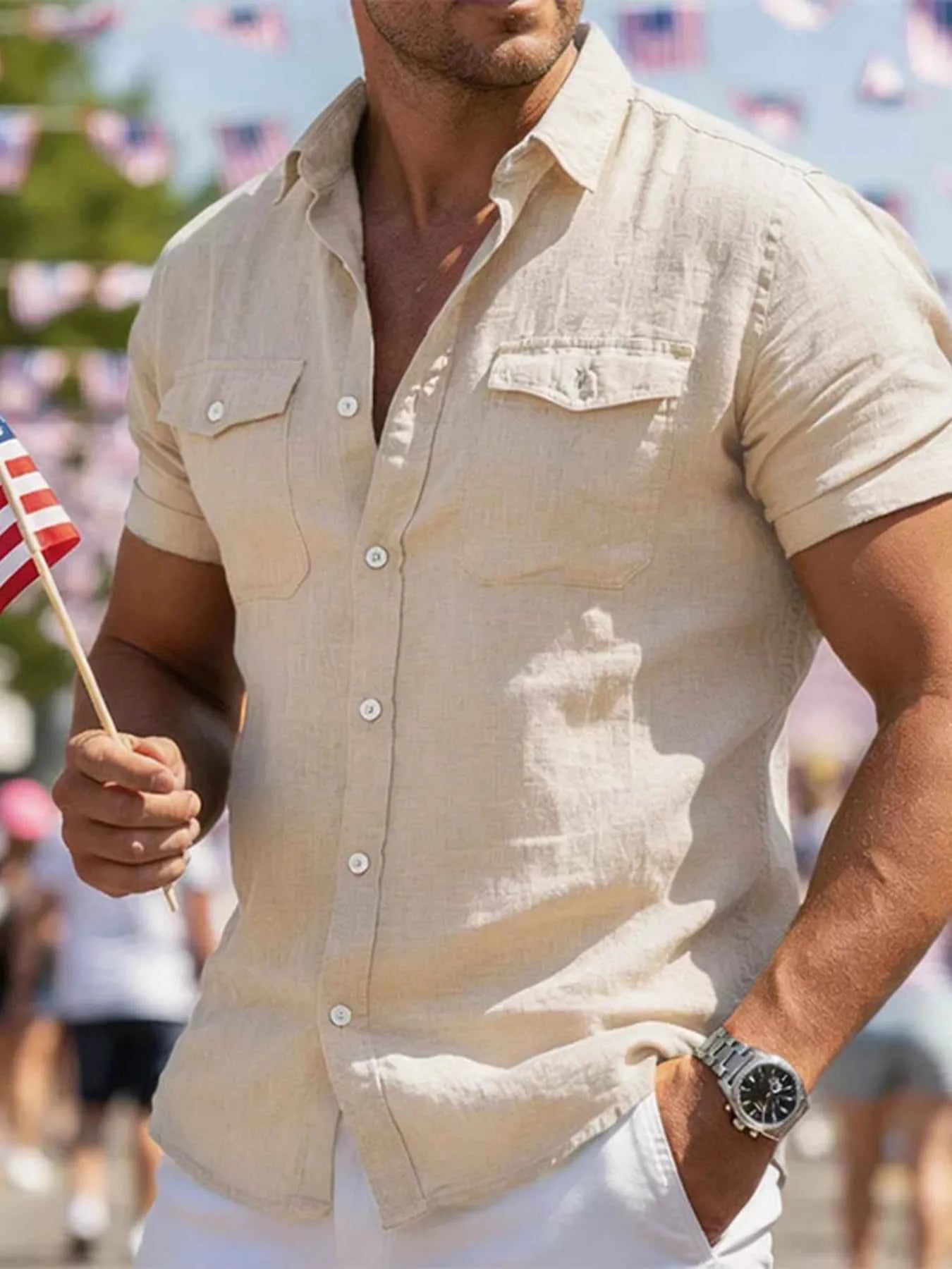 Men's Full Size Button Up Short Sleeve Shirt Plus Size