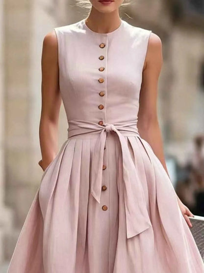 Full Size Sleeveless Button-Front Belted Midi Dress Plus Size