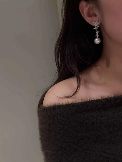 Butterfly Pearl Drop Earrings