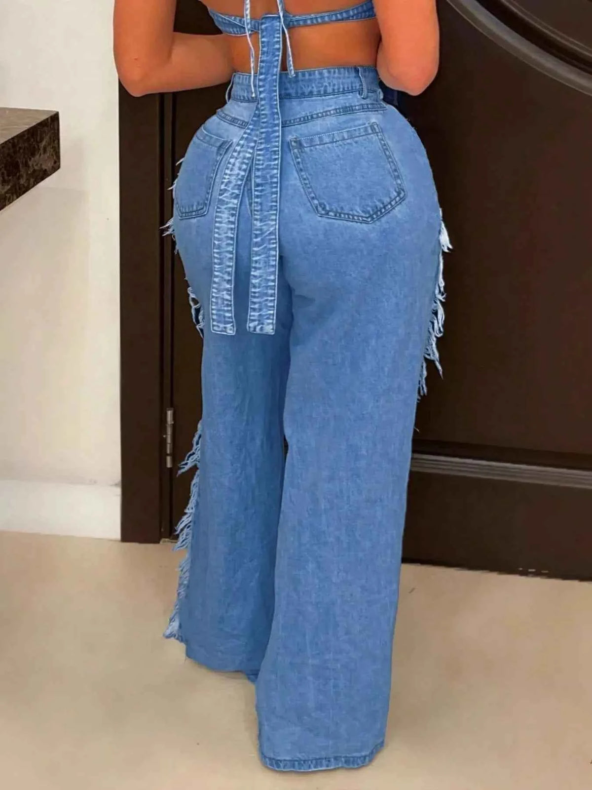 Distressed Wide-Leg Jeans