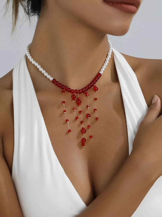 Pearl Beaded Dangle Necklace