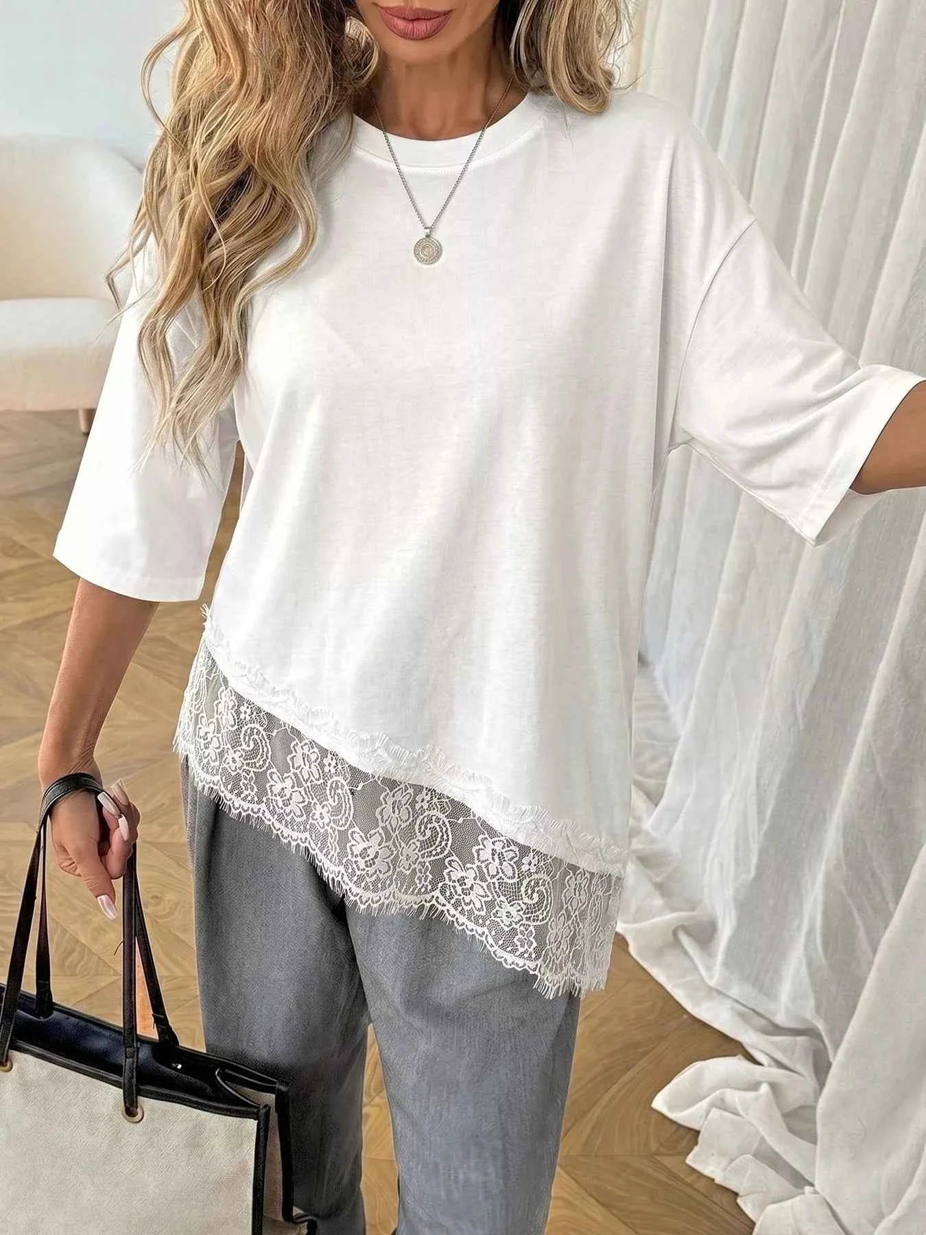 Lace Detail Half Sleeve T-Shirt
