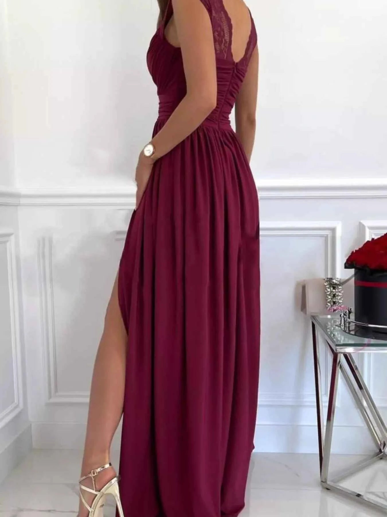 High Slit Lace Detail Maxi Dress