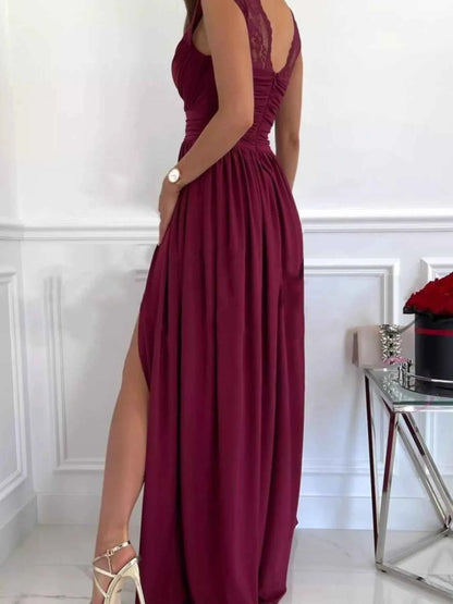 High Slit Lace Detail Maxi Dress
