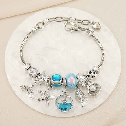 1pc Mermaid Tail Ocean Style Beaded Pendant Bracelet - with Blue Imitation Crystal Starfish And Faux Shell