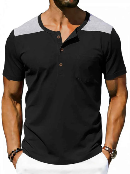 Men's Full Size Casual Henley T-Shirt with Pocket Plus Size