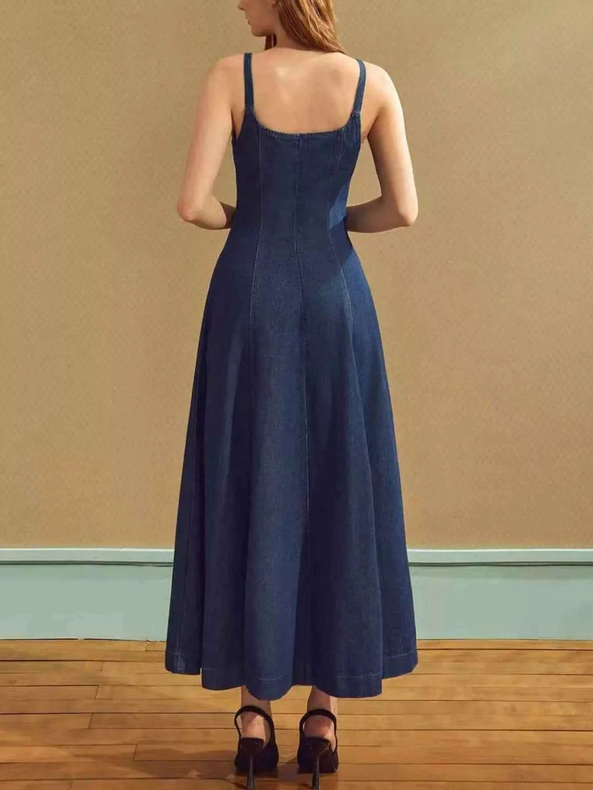 Square Neck A-Line Denim Dress