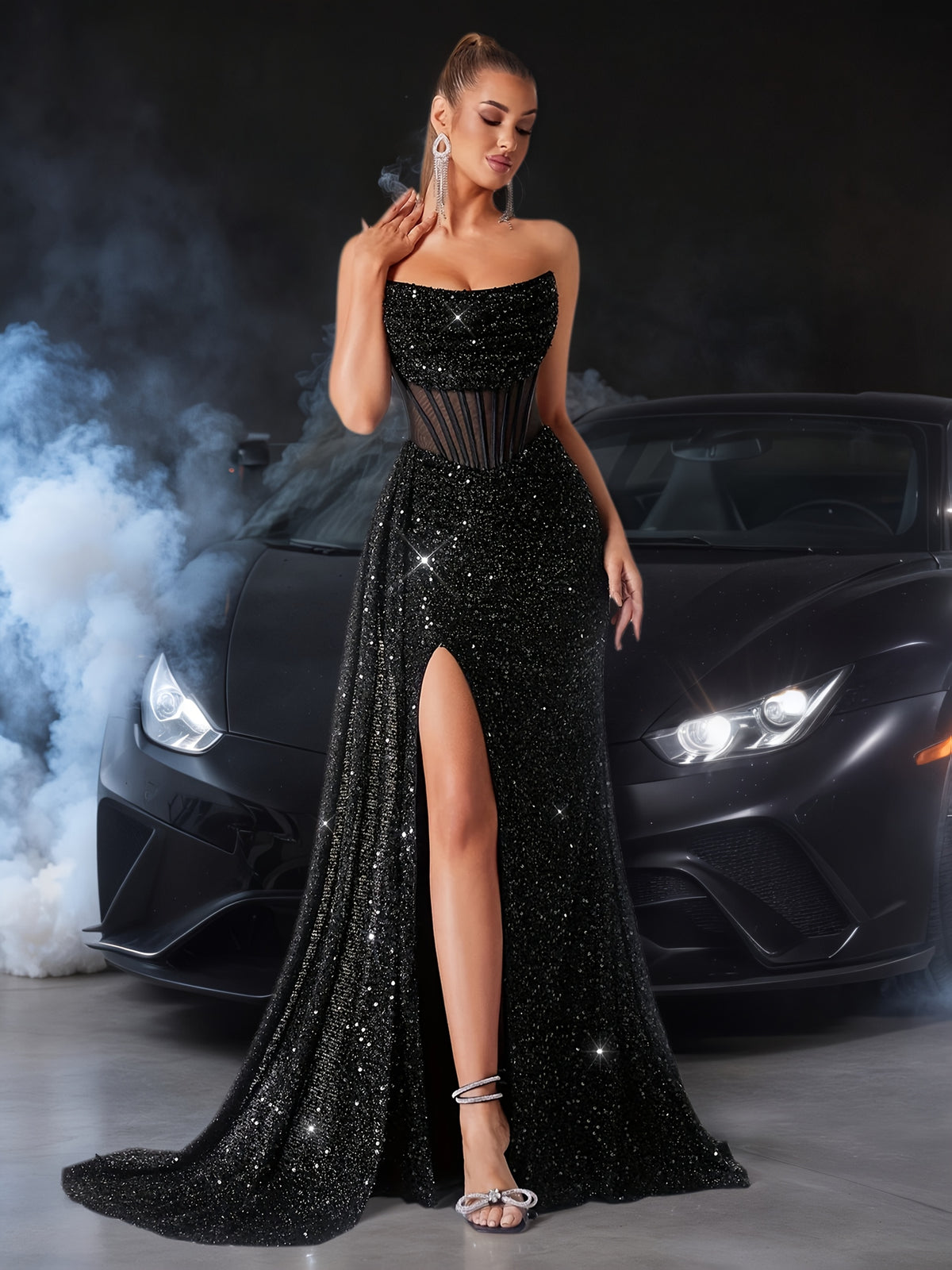 Sequin Evening Gown with Statement Slit