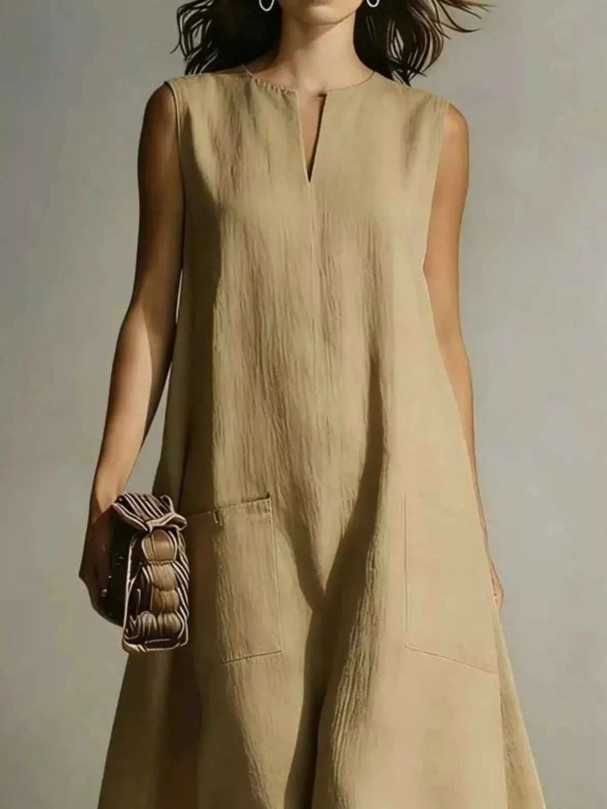 Full Size Notched Sleeveless Maxi Dress Plus Size