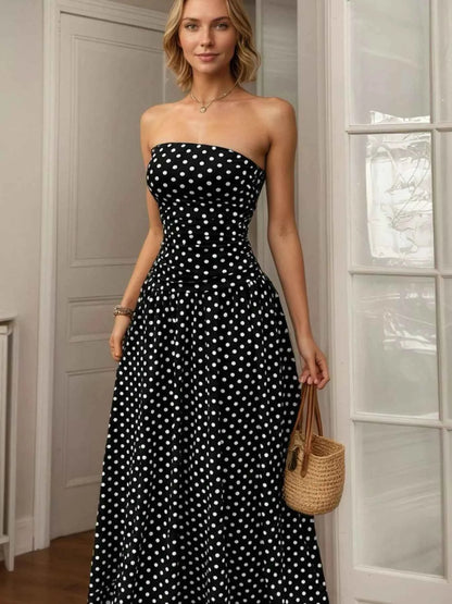 Polka Dot Strapless Maxi Dress